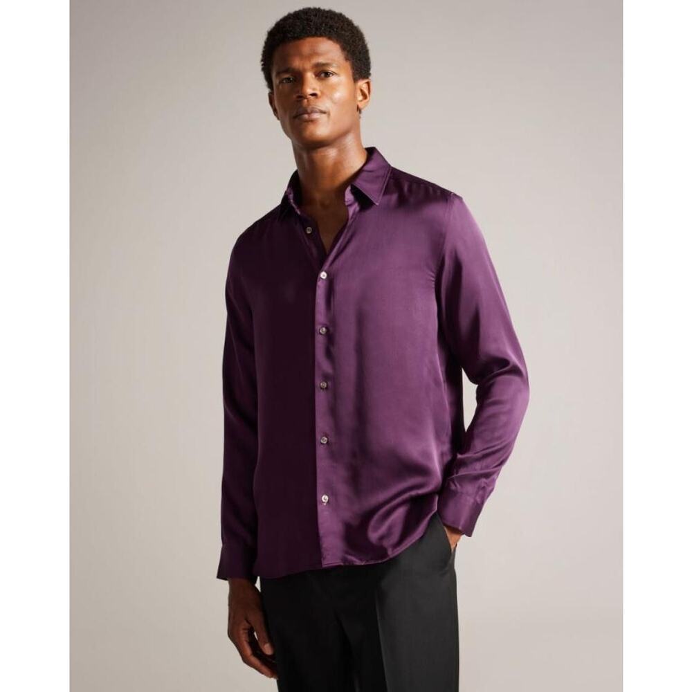Ted Baker Corato Slim Fit Button Down Shirt Purple Men’s Size 6 (2XL)